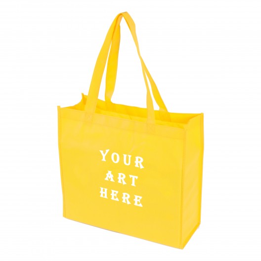 Yellow Laminated Tote Bag 13" L x 4.5" W x 13" H Yellow Laminated Tote Bag 13" L x 4.5" W x 13" H